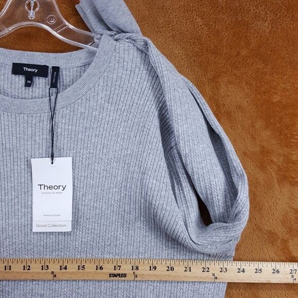 THEORY Sweater Mens XXL Gray Pullover Crew Ribbed Knit RILAND $225 - Picture 6 of 8